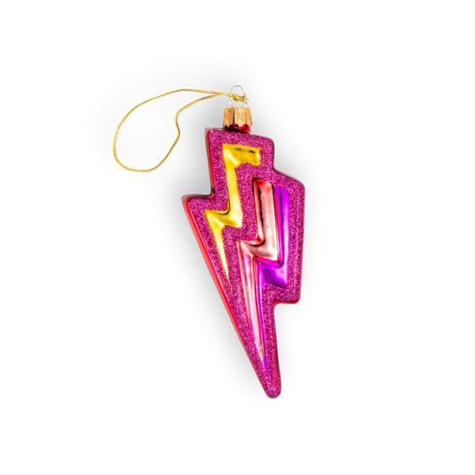 Pink Lightning Bolt Glass Ornament, Handmade