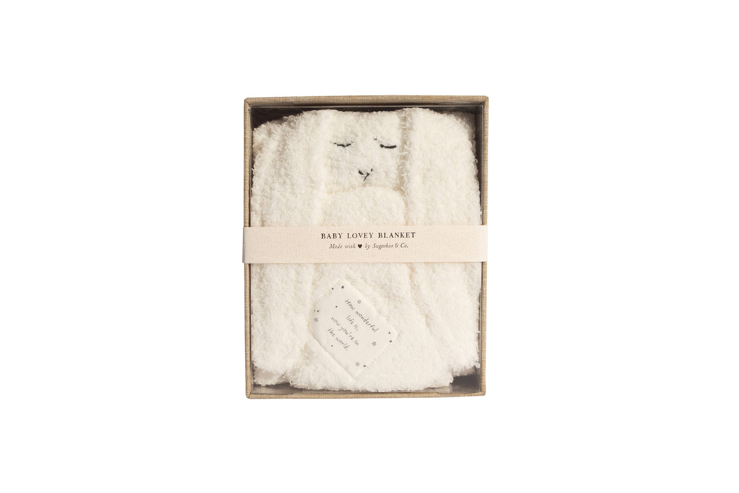 "How wonderful life is" Bunny Baby Lovey Blanket: White - r. h. ballard shop & gallery