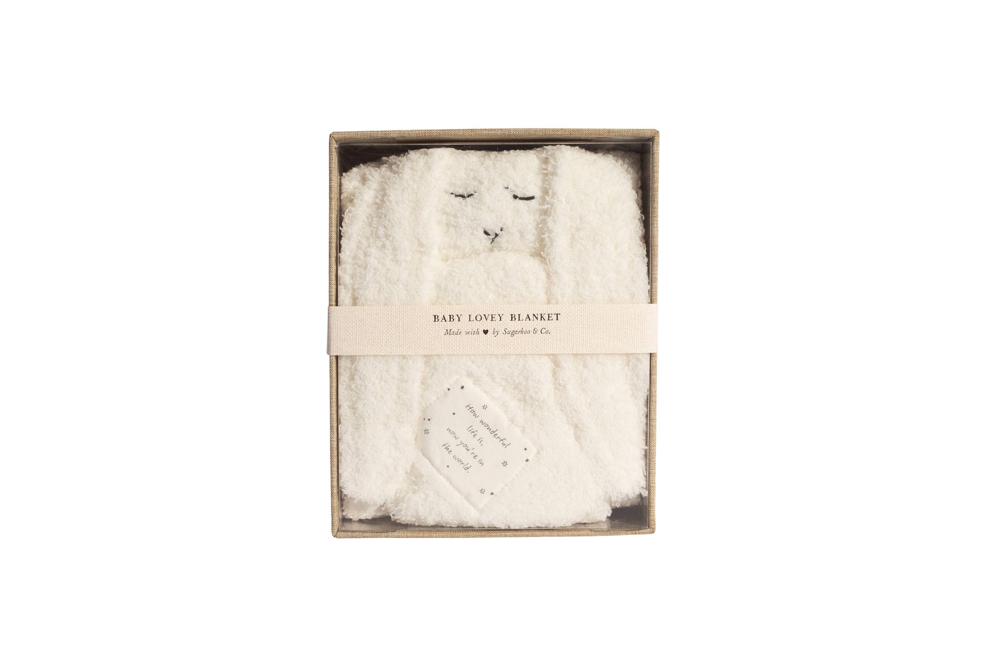 "How wonderful life is" Bunny Baby Lovey Blanket: White - r. h. ballard shop & gallery