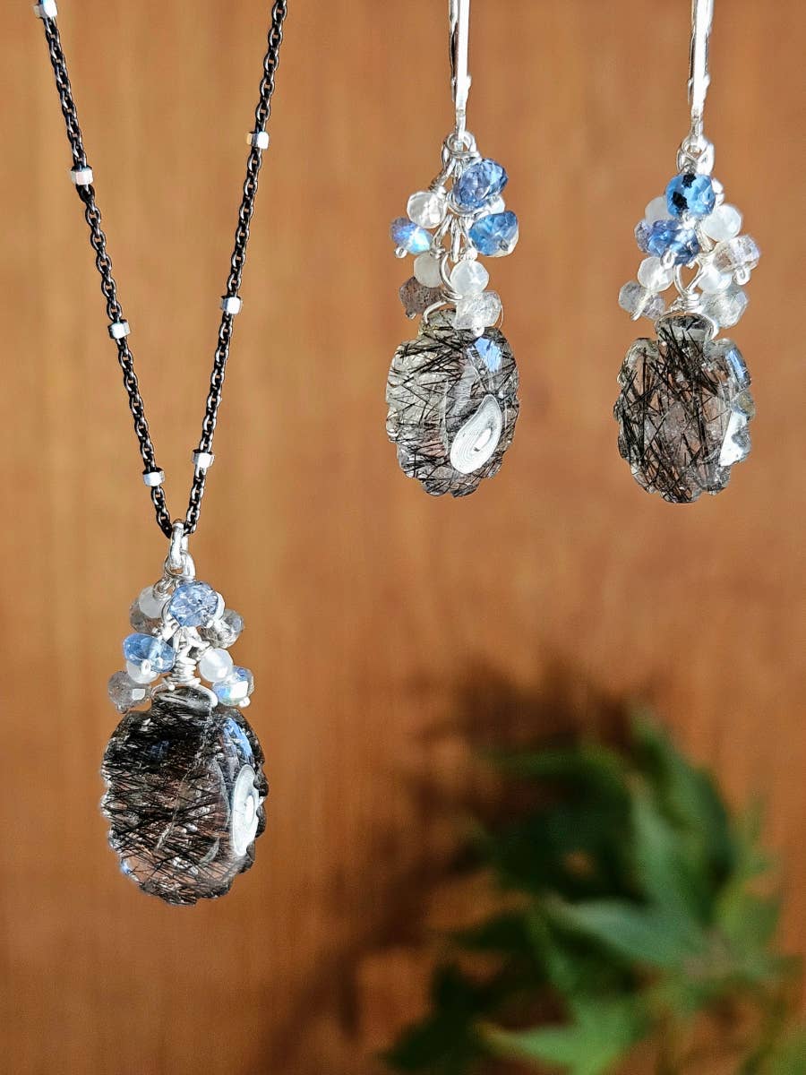 Carved Black Tourmalinated Quartz Necklace NBK0726