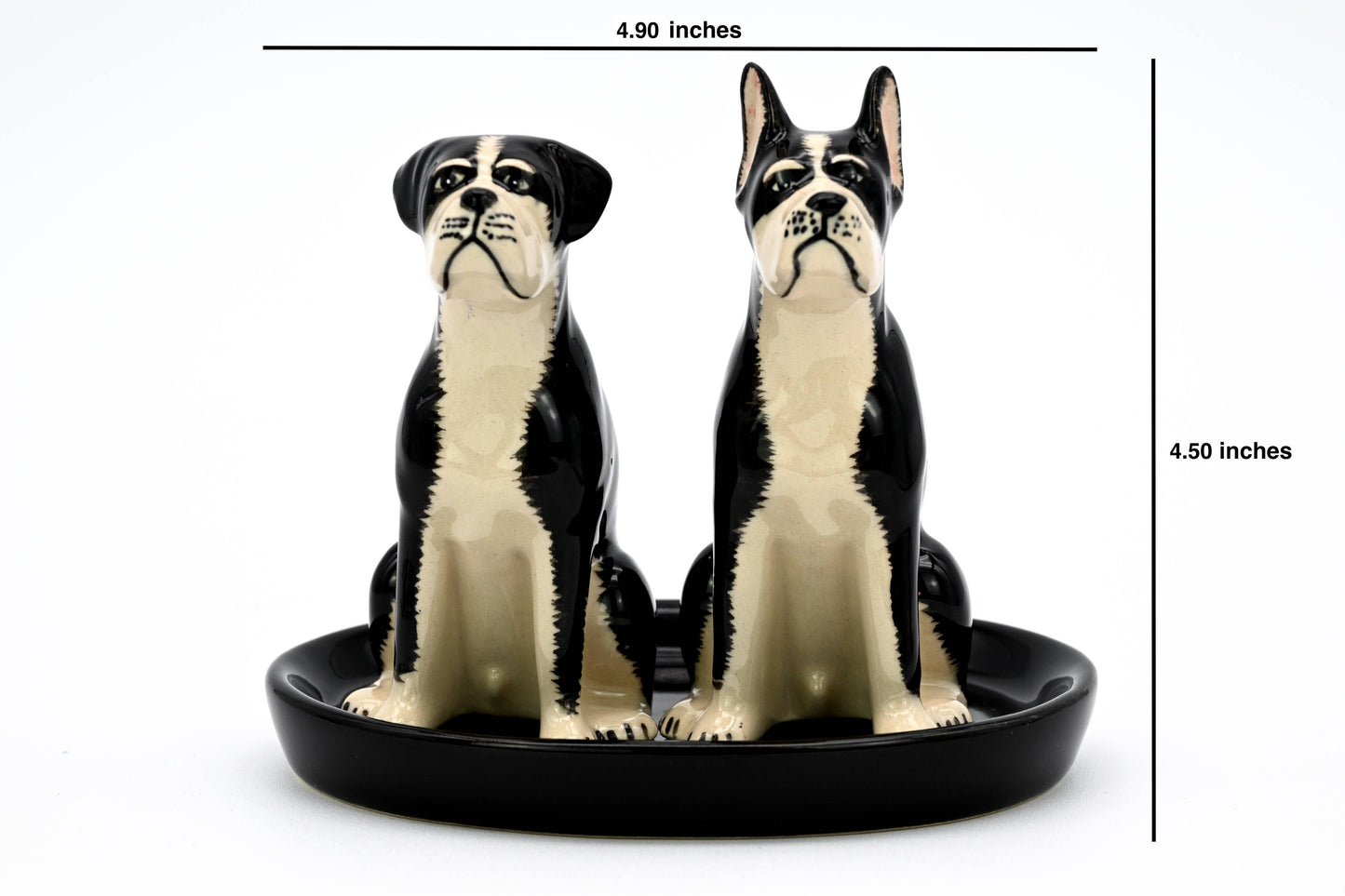 SALT AND PEPPER SHAKER Boxer and black ceramic tray