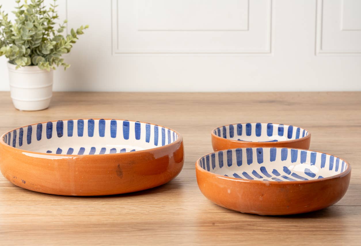 Moroccan Serving Dishes Set of 3 - Blue Stripe