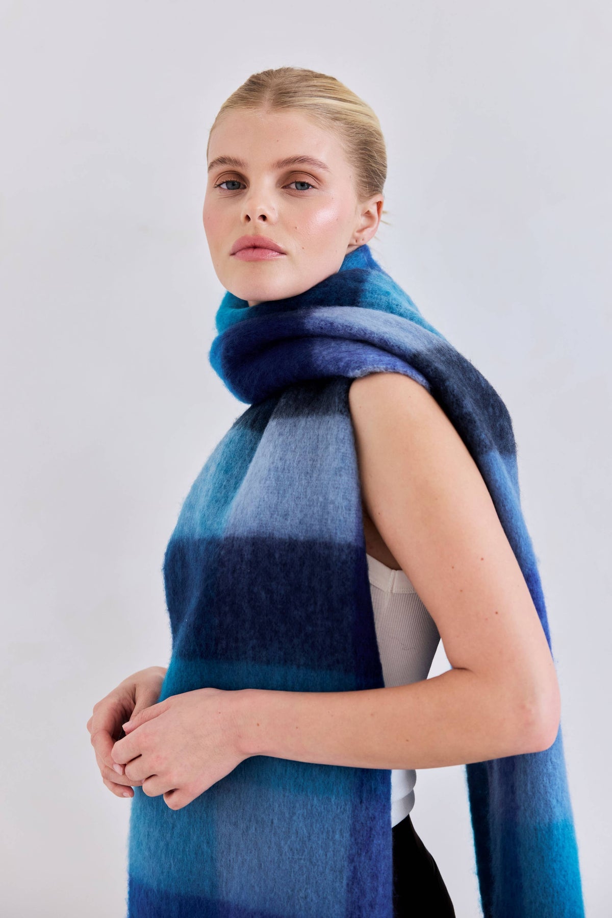 The Reykjavik Scarf - 100% Recycled - Blue Check - r. h. ballard shop & gallery