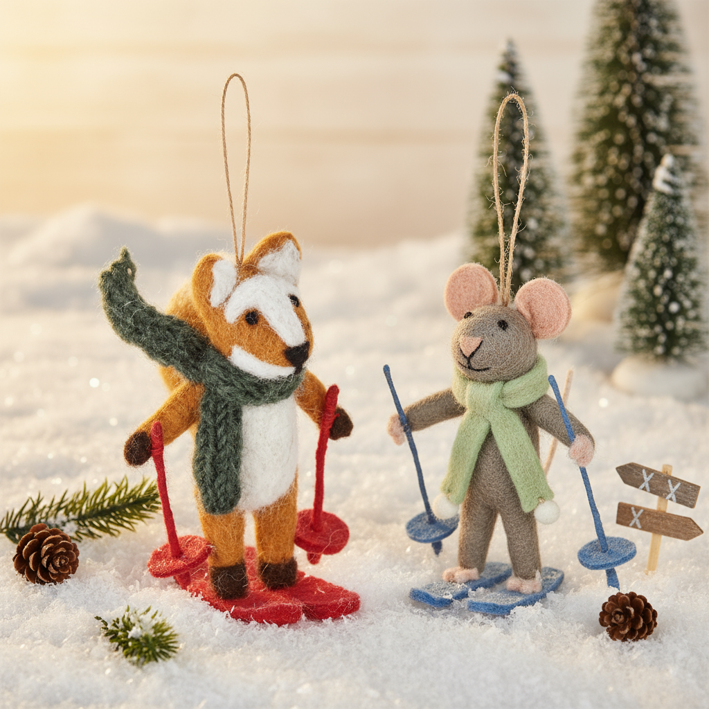 Handmade Felt Sylvia the Skiing Mouse Christmas Decoration - r. h. ballard shop & gallery