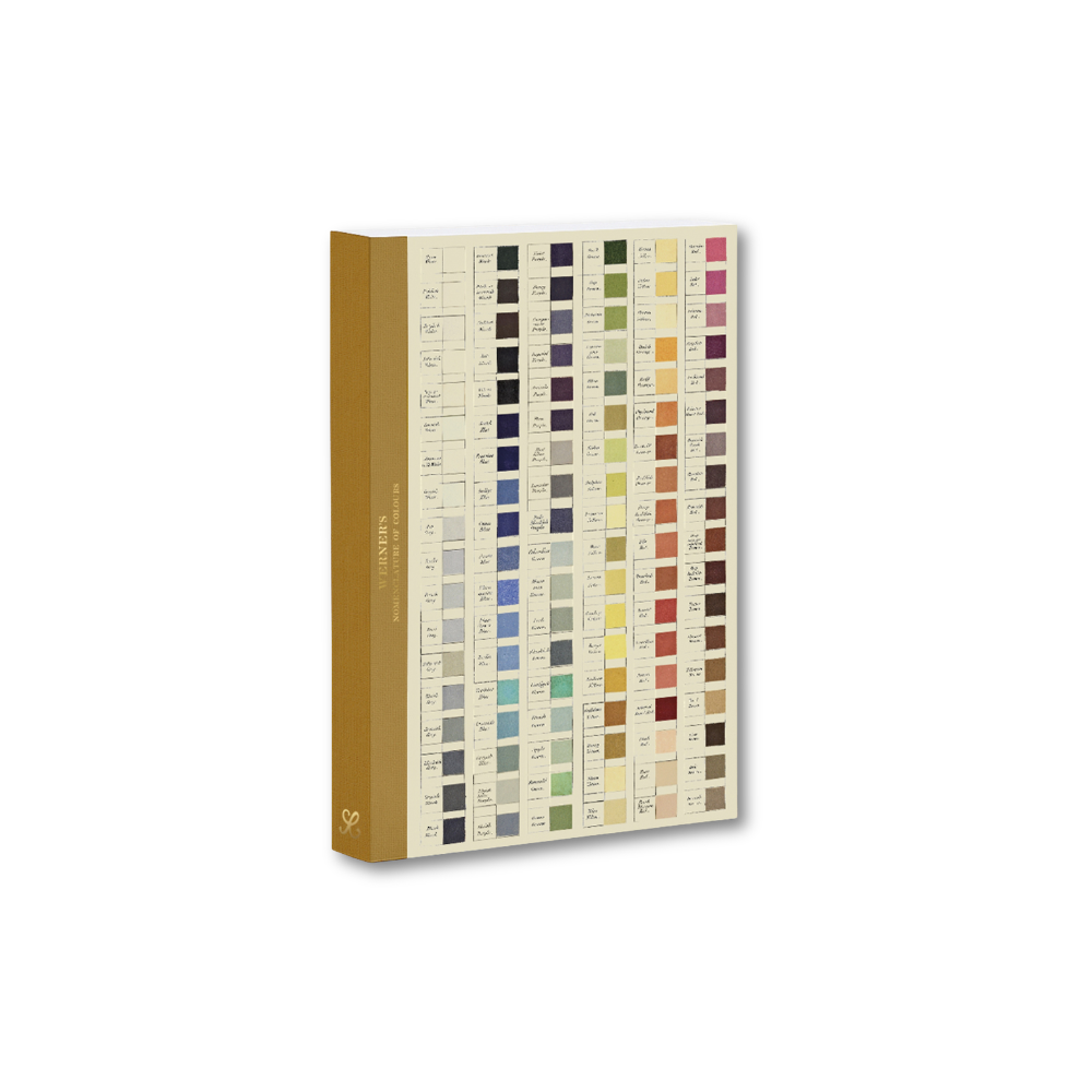Color swatch book with a brown spine on a white background