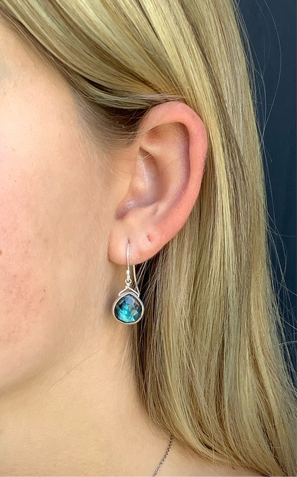 Labradorite Earrings, Gold