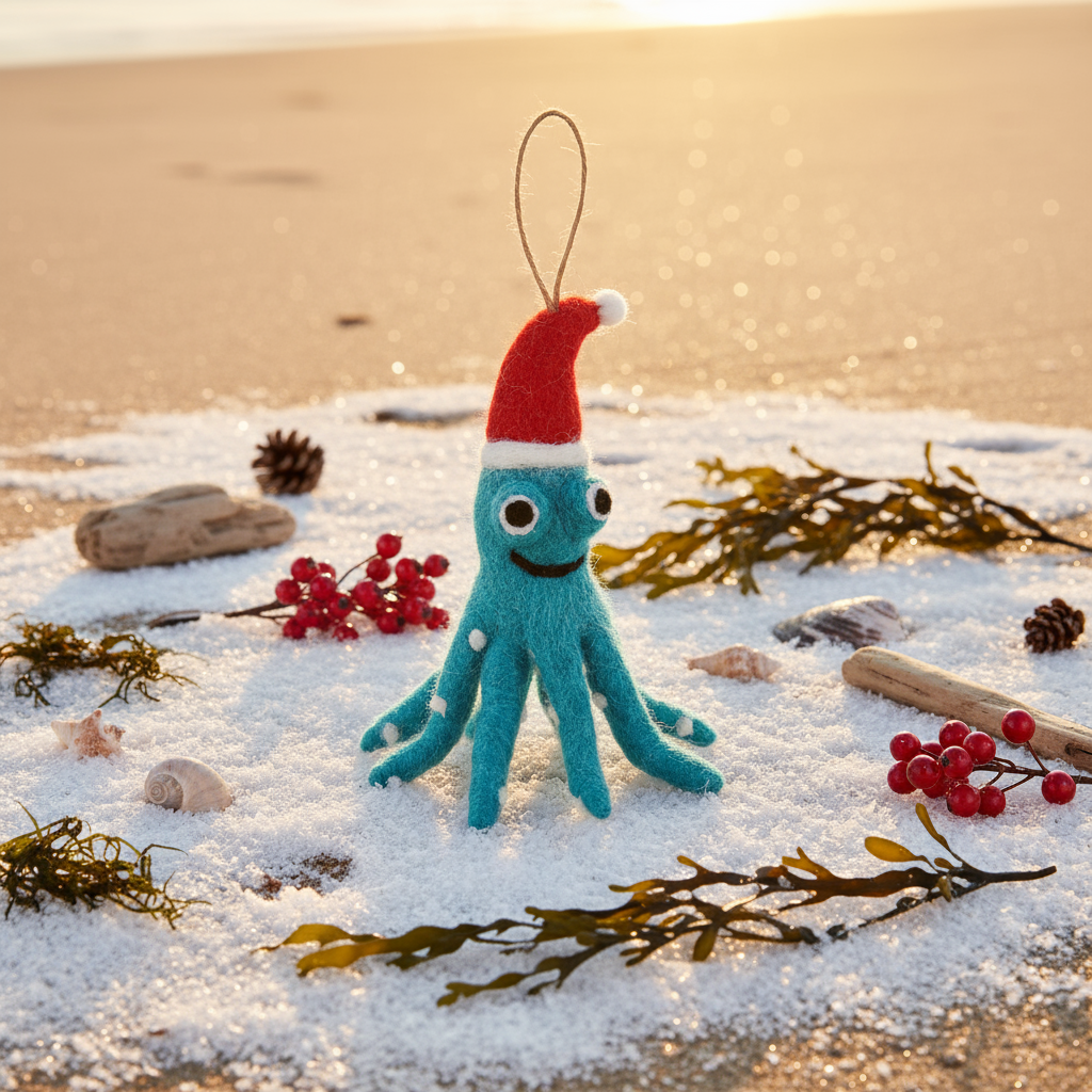 Handmade Felt Biodegradable Christmas Octopus Decoration - r. h. ballard shop & gallery