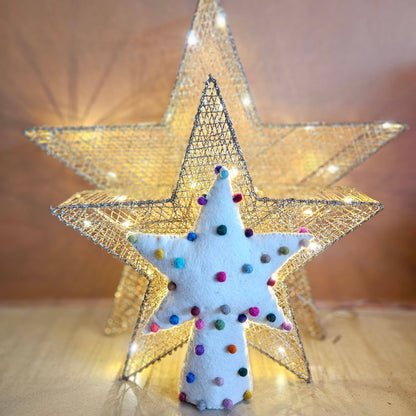 Handmade Felt Pompom Star Christmas Tree Topper Decoration - r. h. ballard shop & gallery