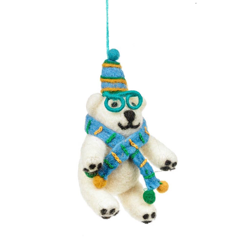 Handmade Felt Cosmo the Polar Bear Xmas Decoration - r. h. ballard shop & gallery