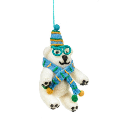 Handmade Felt Cosmo the Polar Bear Xmas Decoration - r. h. ballard shop & gallery
