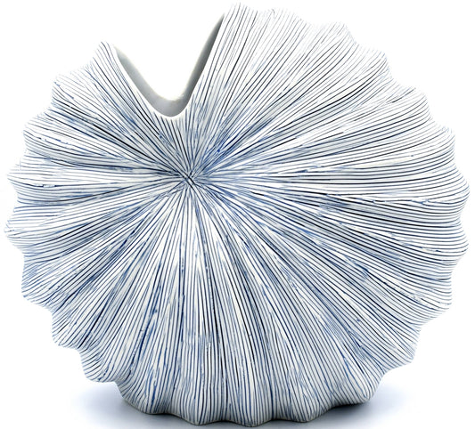 Palm M Blue and White Stripe -Handcrafted Porcelain Vase