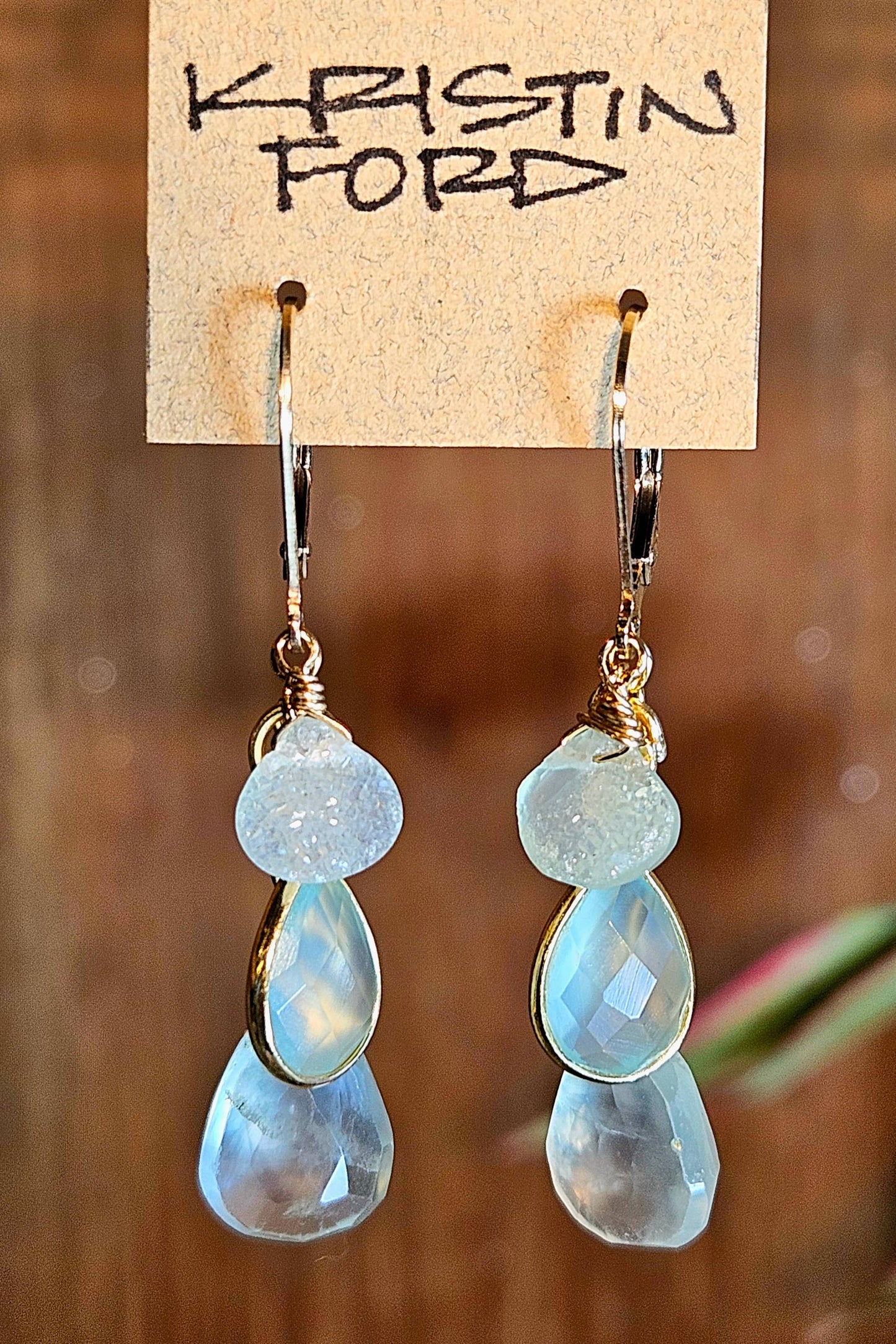 Prehnite, Chalcedony & Druzy Agate Earrings
