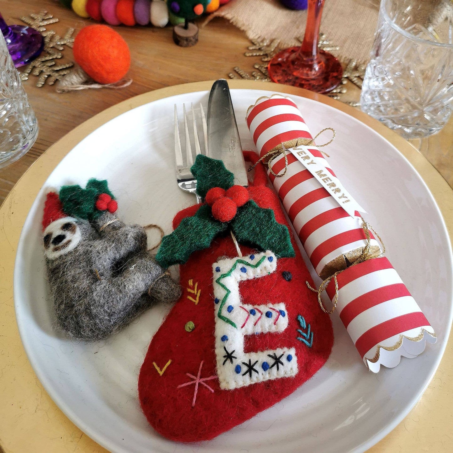 Handmade Felt Christmas Sloth Tree Hanging Decoration