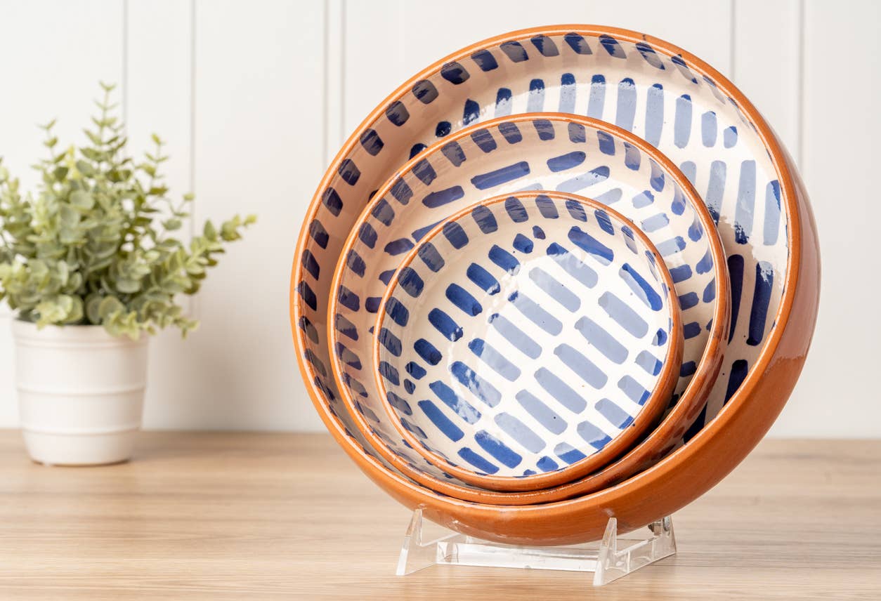 Moroccan Serving Dishes Set of 3 - Blue Stripe