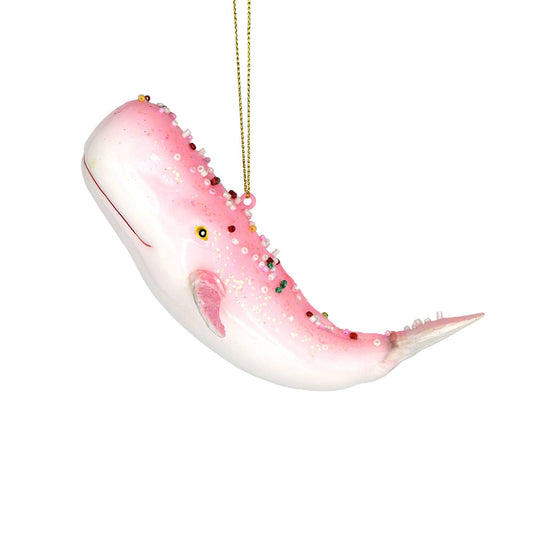 Pink Whale Holiday Ornament, Handmade Glass
