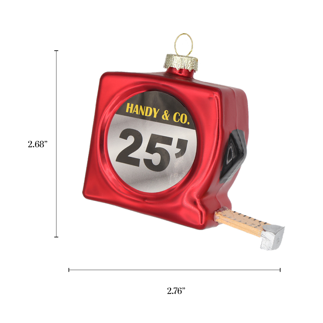 Red Measuring Tape Glass Ornament, Hand Painted