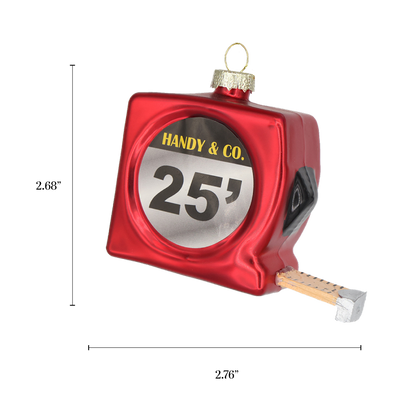 Red Measuring Tape Glass Ornament, Hand Painted