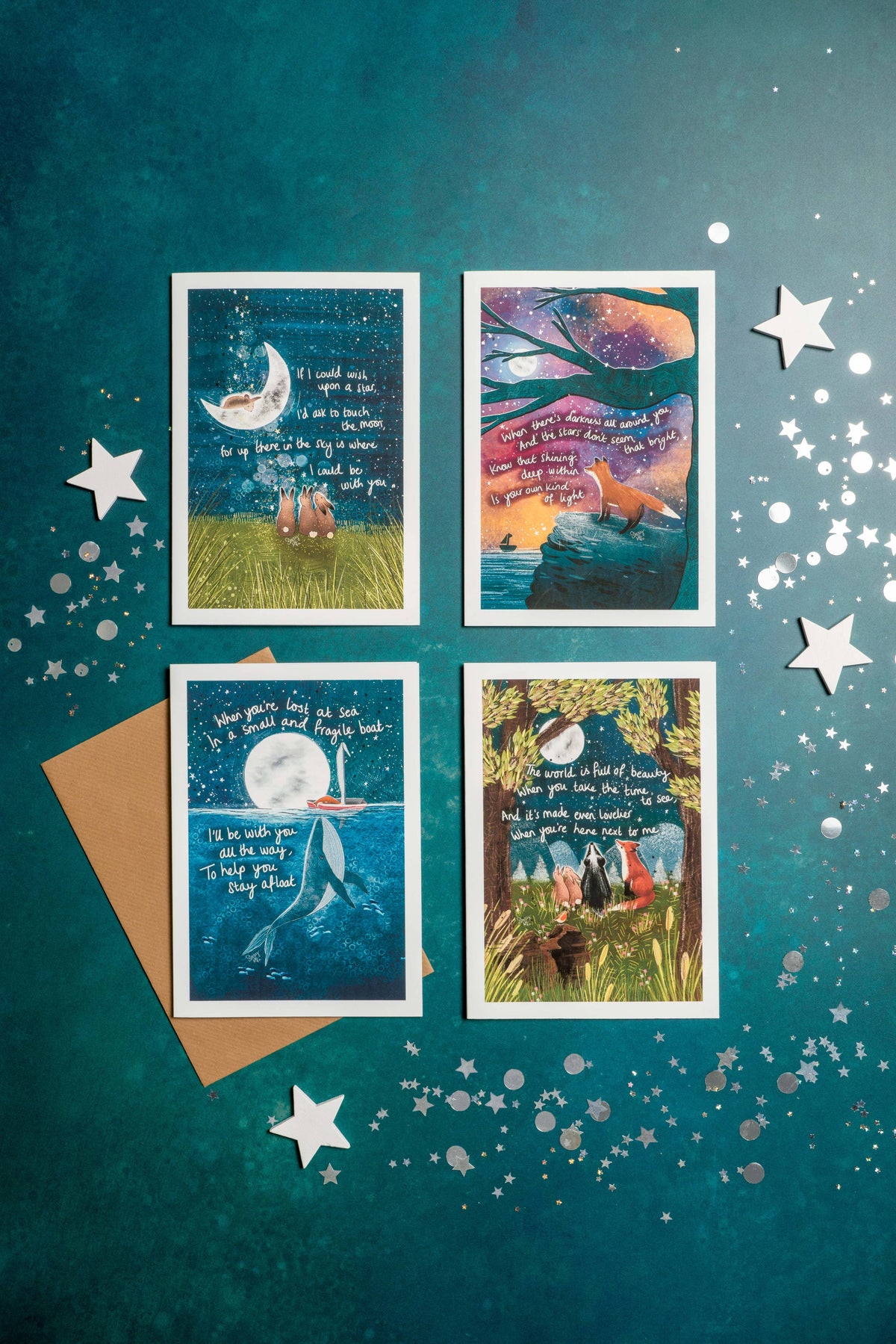 ANNIVERSARY GREETING CARD FOX UNDER THE MOON - r. h. ballard shop & gallery