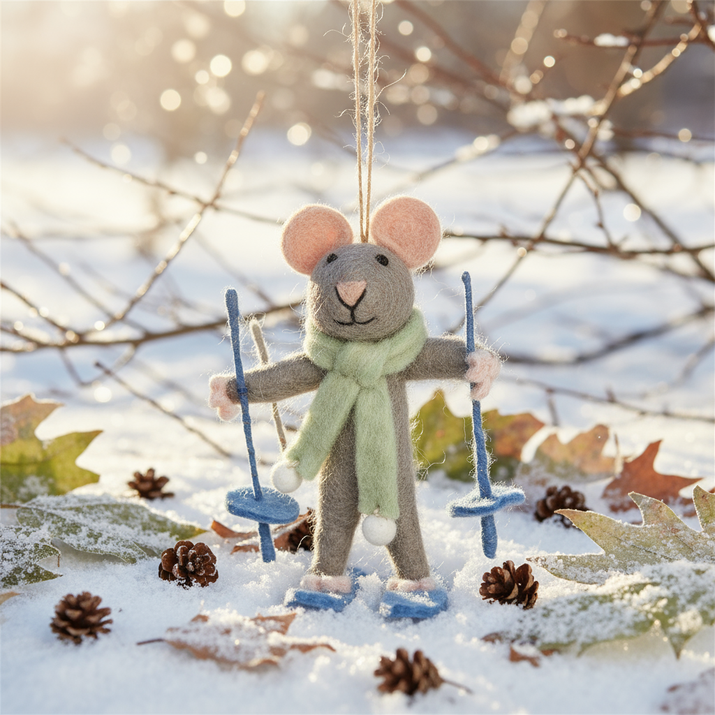Handmade Felt Sylvia the Skiing Mouse Christmas Decoration - r. h. ballard shop & gallery