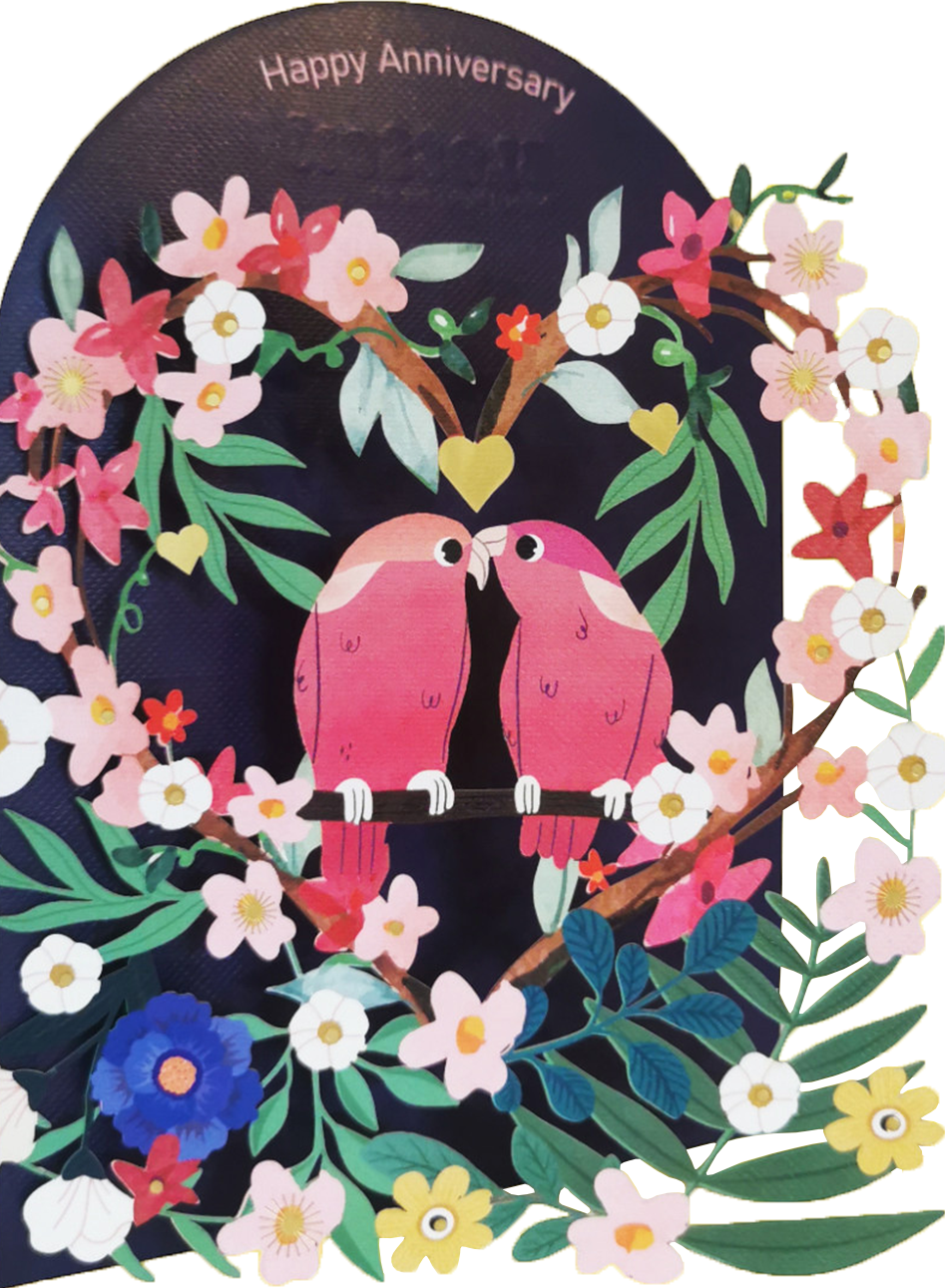 LASER CUT DIECUT ANNIVERSARY GREETING CARD LOVE BIRDS - r. h. ballard shop & gallery