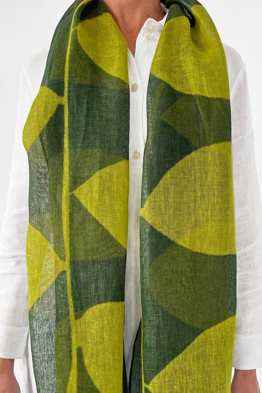 Linen Scarf: Plant Citron/Forest