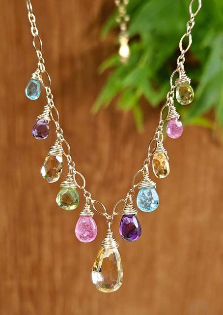 14k GF Multi Color Tropical Briolette Drop Necklace