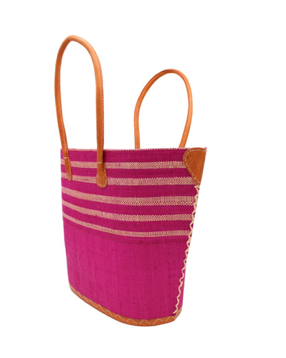 Santa Cruz Two Tone Wide Stripe Raffia Straw Tote Bag: Small: Fuchsia Two Tone - r. h. ballard shop & gallery