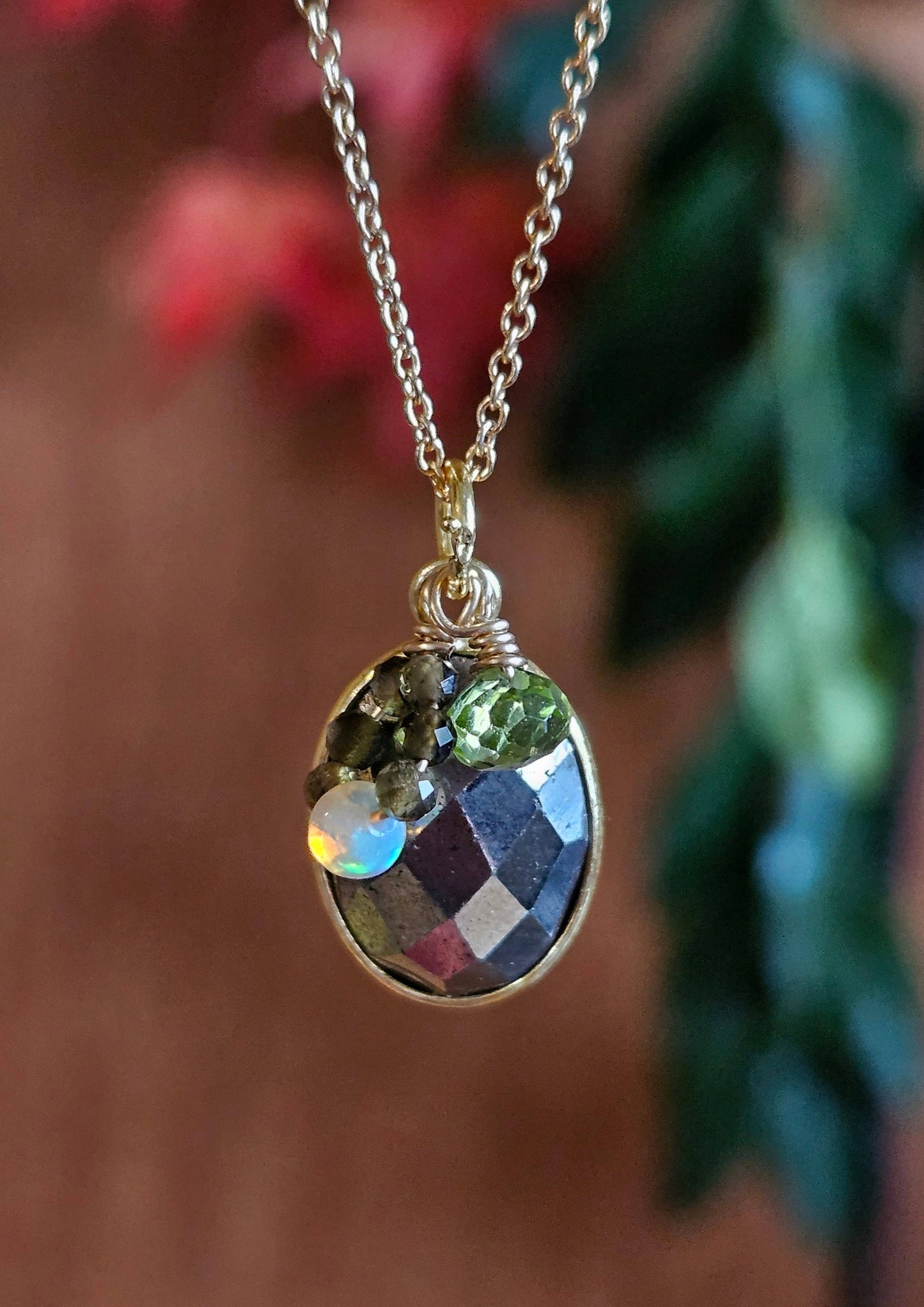 Pyrite, Peridot, Opal & Cat's Eye Necklace