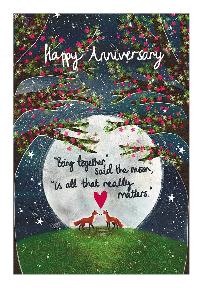 ANNIVERSARY GREETING CARD FOX UNDER THE MOON - r. h. ballard shop & gallery
