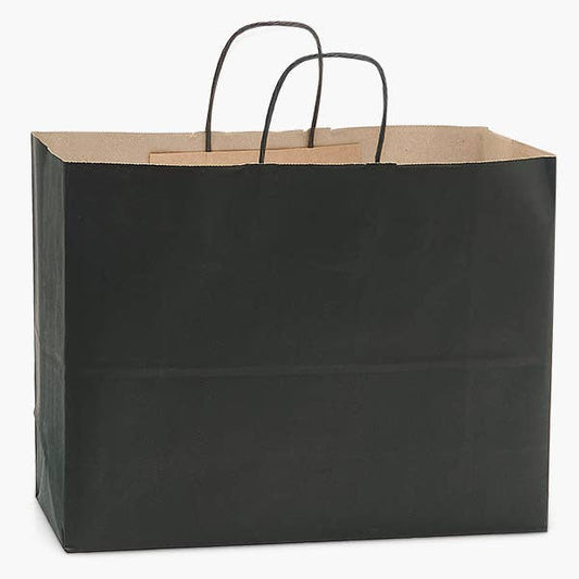 Recycled Kraft Color Paper Retail Shopping Bags: Black / 250 Pack / Vogue 16x6x12"