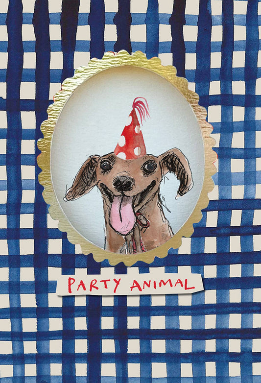 BIRTHDAY DOG PARTY DIECUT GREETING CARD  POET & PAINTER - r. h. ballard shop & gallery