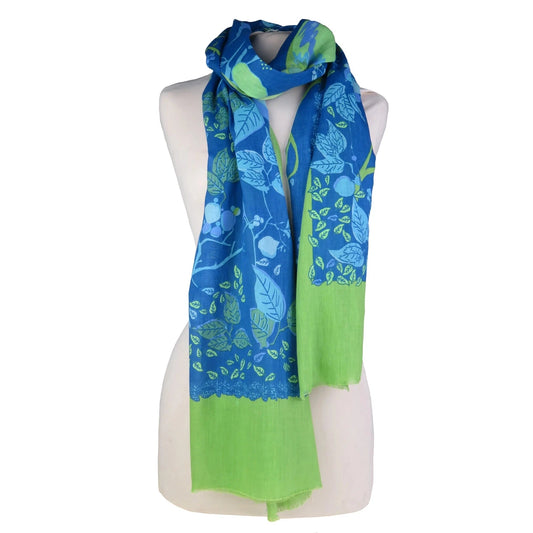 Brasilia Blue and Anise Leaves and Birds Scarf/Wrap