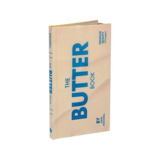 Beige book titled 'The Butter Book' with blue text on a white background