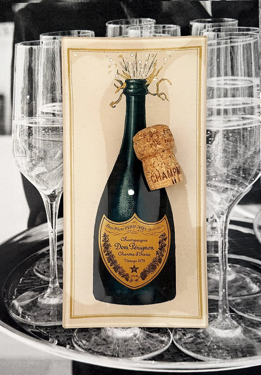 Dom Pérignon Brut Champagne Glass Decoupage Tray, 4"x 9" - r. h. ballard shop & gallery