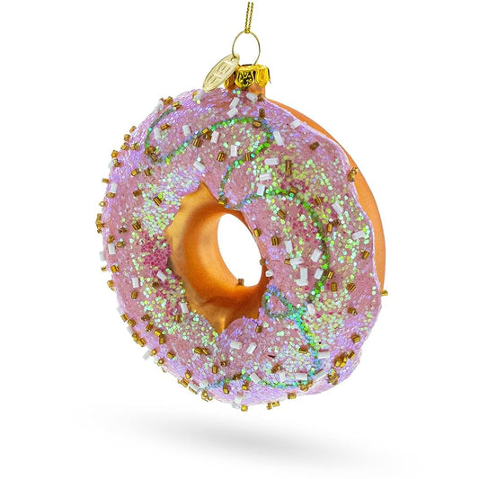 Pink Glazed Doughnut Blown Glass Ornament