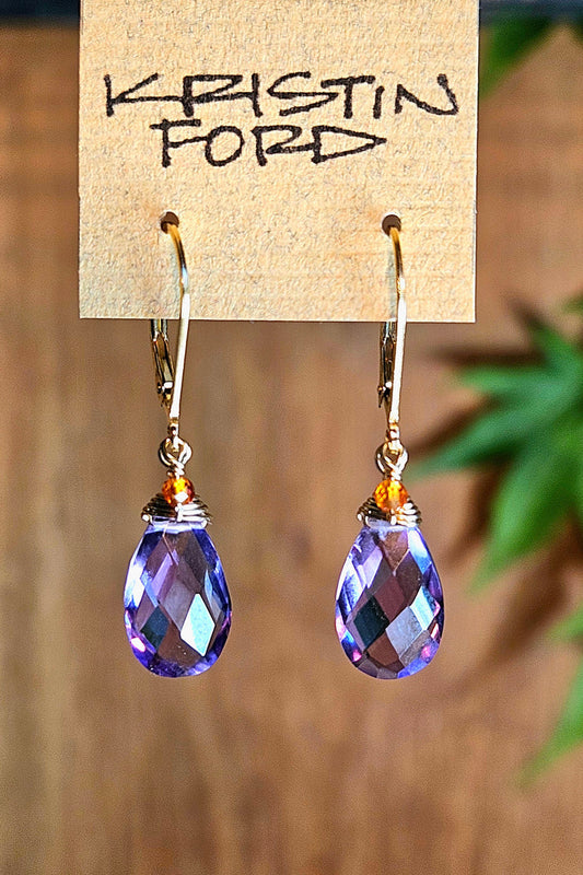 Amethyst & Hessonite Earrings