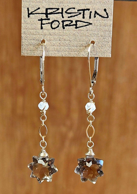 Smoky Quartz Star & Moonstone Earrings
