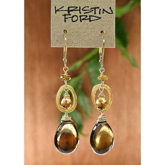 Smoky Quartz and Citrine Earrings
