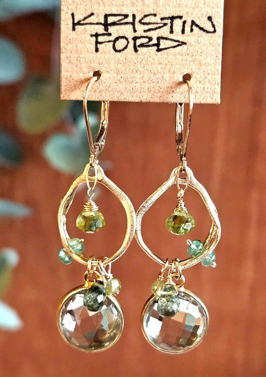 Prasiolite, Emerald, Green Apatite & Peridot Earrings