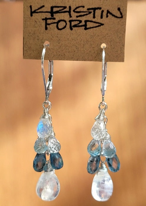Rainbow Moonstone & Blue Topaz Earrings