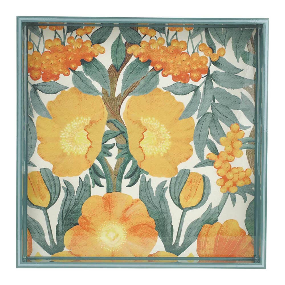 Floral pattern with yellow flowers and green leaves on a white background