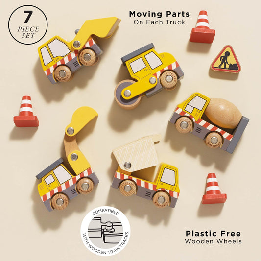 Wooden Cars, Trucks & Diggers Construction Toy Set