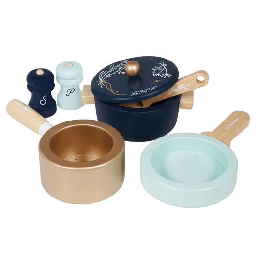 Wooden Pots and Pans Kitchen Accessories Toy Set