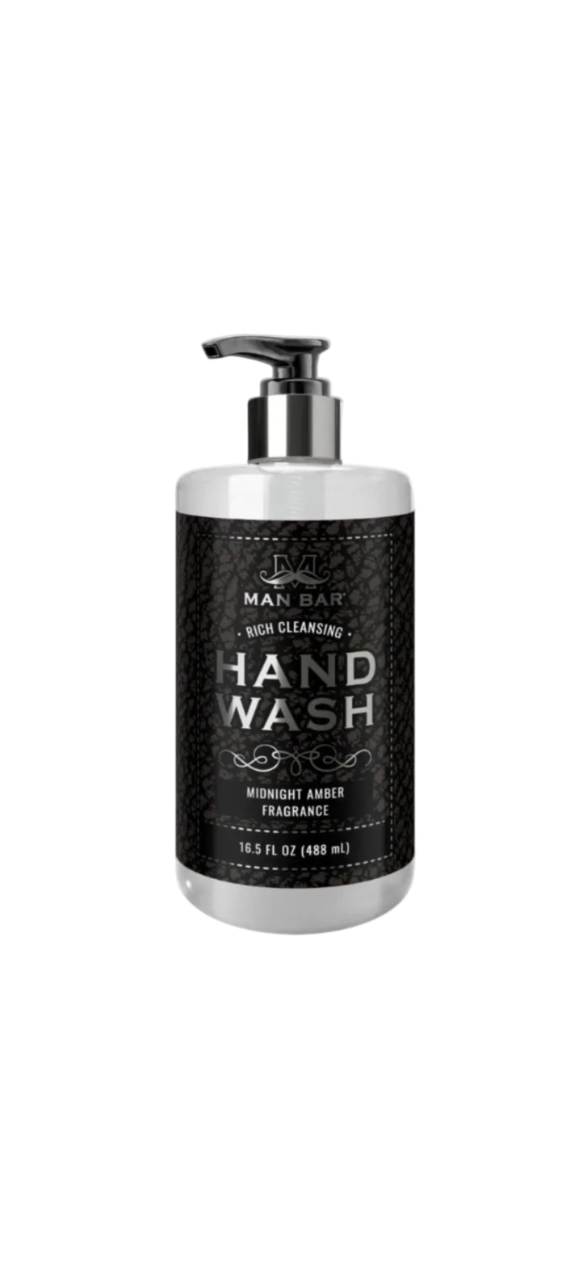 Hand wash bottle with pump labeled 'Man Bar' on a white background