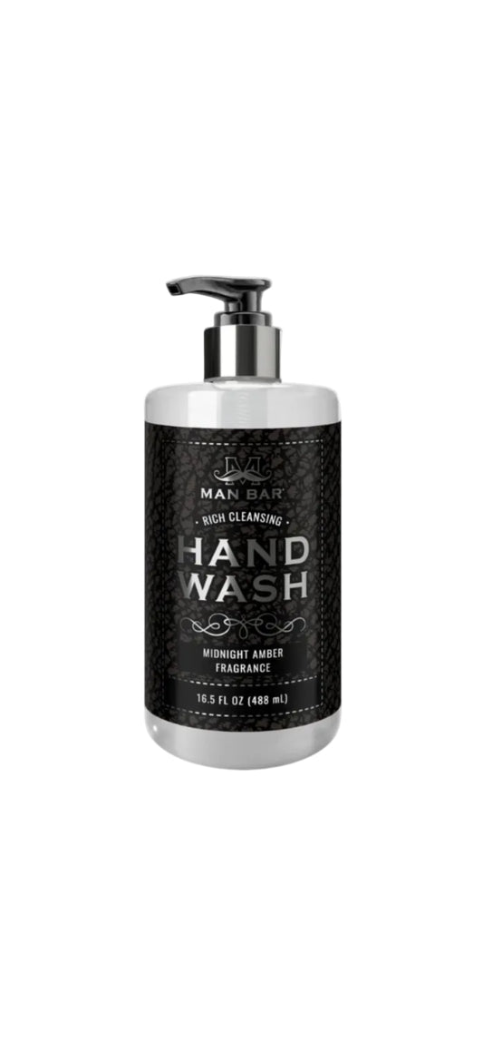 Hand wash bottle with pump labeled 'Man Bar' on a white background