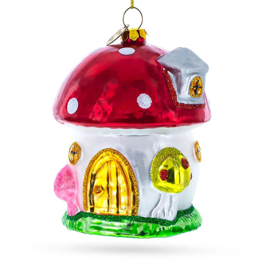 Mushroom House Glass Ornament