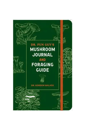 Mushroom journal and foraging guide with illustrations on a green background