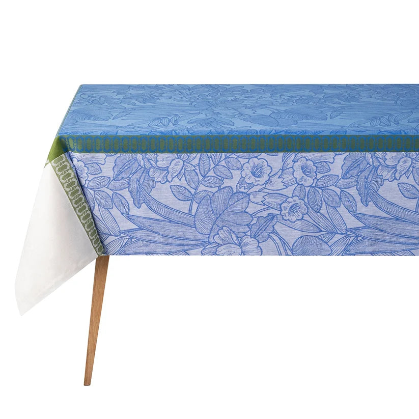 Escapade Tropicale Blue Linen Tablecloth, 69" x 126"