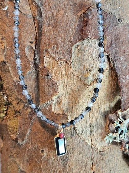 Black Onyx & Black Tourmalinated Quartz Necklace