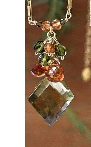 Olive Quartz "Diamond" Shape Necklace